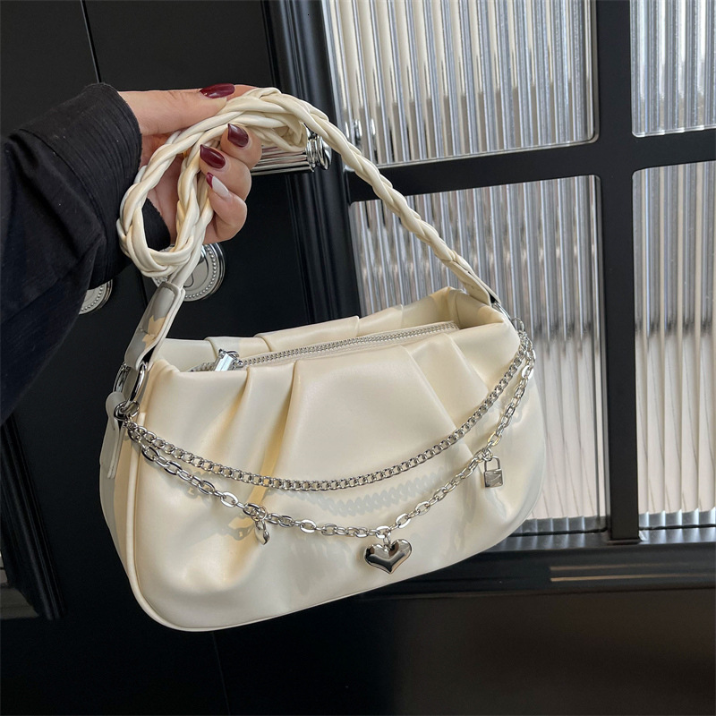 Free Shipping Designer Bag Shoulder Korean Version Pleated Niche Crossbody Chain Texture Simple And Versatile Commuting Bag For Women