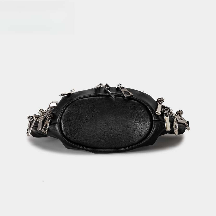 Punk Style Personality Hot Girl Black Wrinkled Cloud Dumpling PU Shoulder Crossbody Chain Bag for Women - view 4