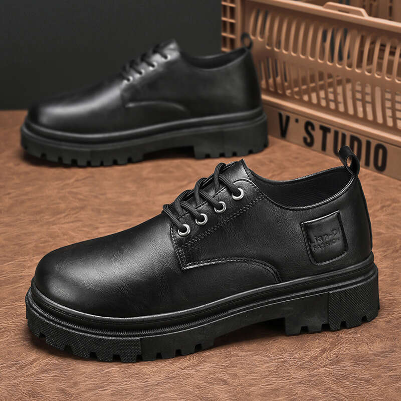2025 Summer New Leather Fashion Trend Versatile British Style Men's Thick Sole Low-top Casual Shoes