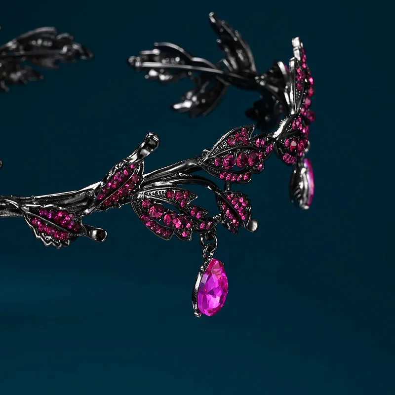 Vintage Gun Black Emerald Rose Green Fairy Crown Tiara Crystal Elf Tiara Bandana Hair Accessories for Women Costume Jewelry Z250605