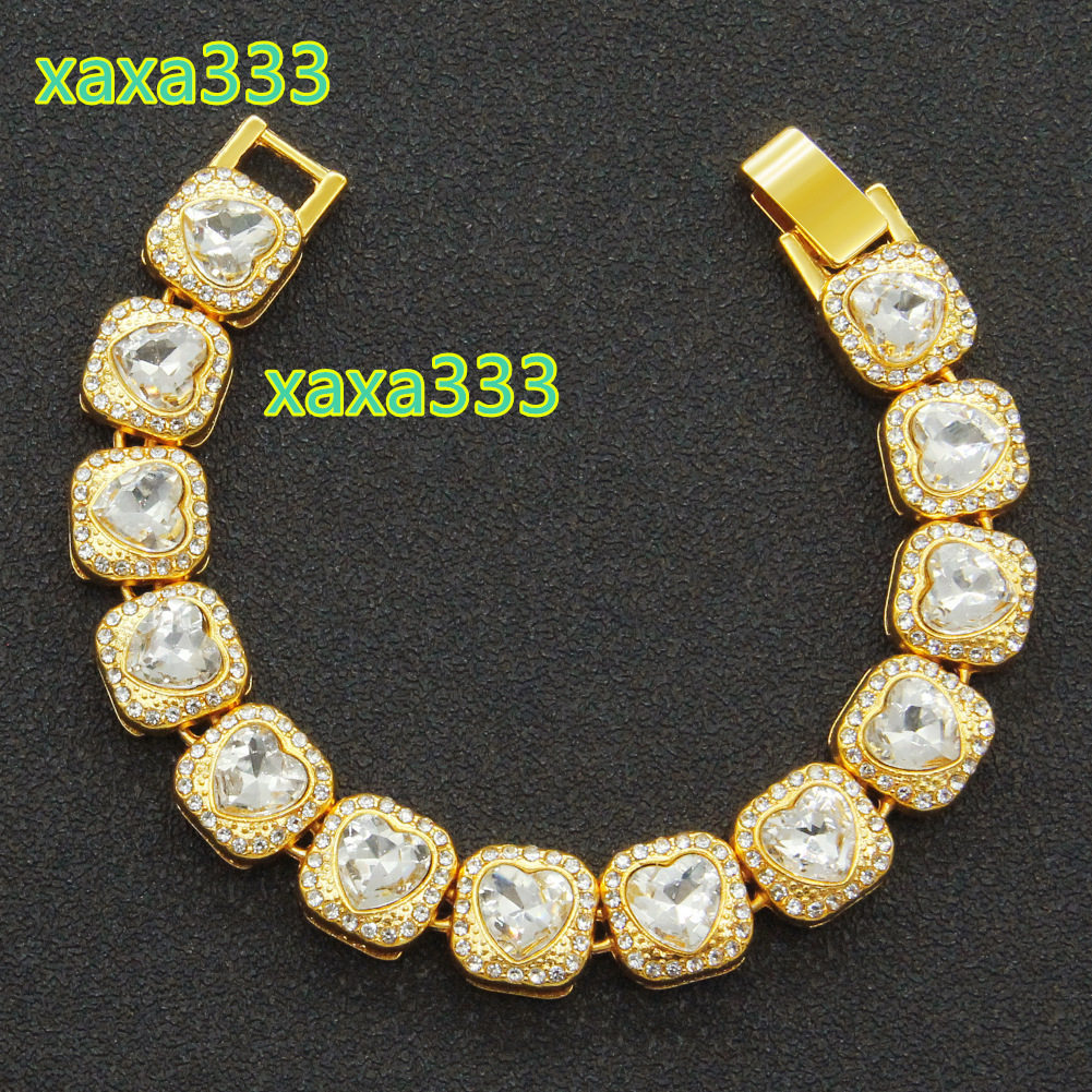 Personal Trendy Red Diamond Cuban Chain Necklace with Heart Fashion Tennis Bracelets Accessories