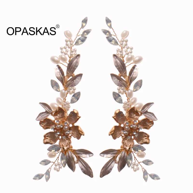1 Pair Golden Hair Clips Wedding Accessories For Women Rhinestone Pearl Flower Hairpins Beaded Fairy Alloy Handmade Hair Jewelry Z250605
