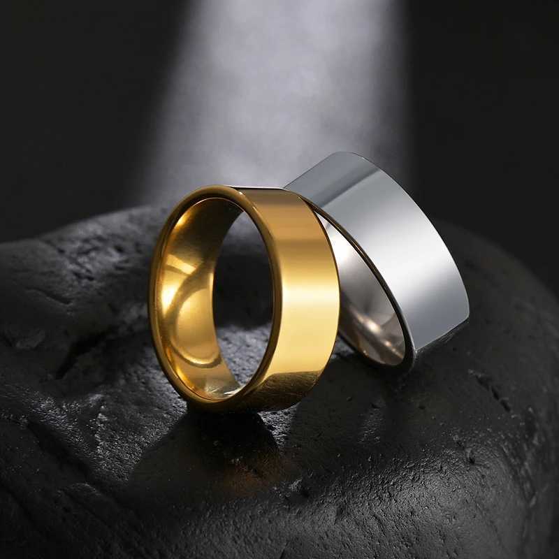 Letdiffery 8mm Smooth Men Rings Simple Stainless Steel Women Couple Jewelry Birthday Gifts W250606