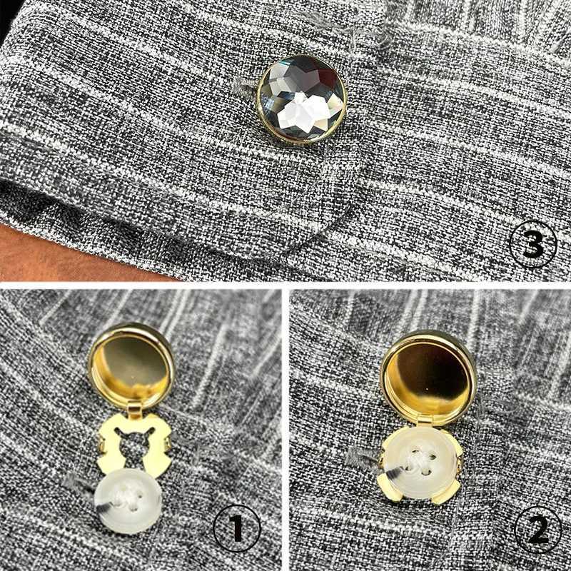 Non-French Shirt Rhinestone Cufflinks Geometric Round Snowflakes Small Brooches High-end Men Business Dress Wedding Accessories W250606