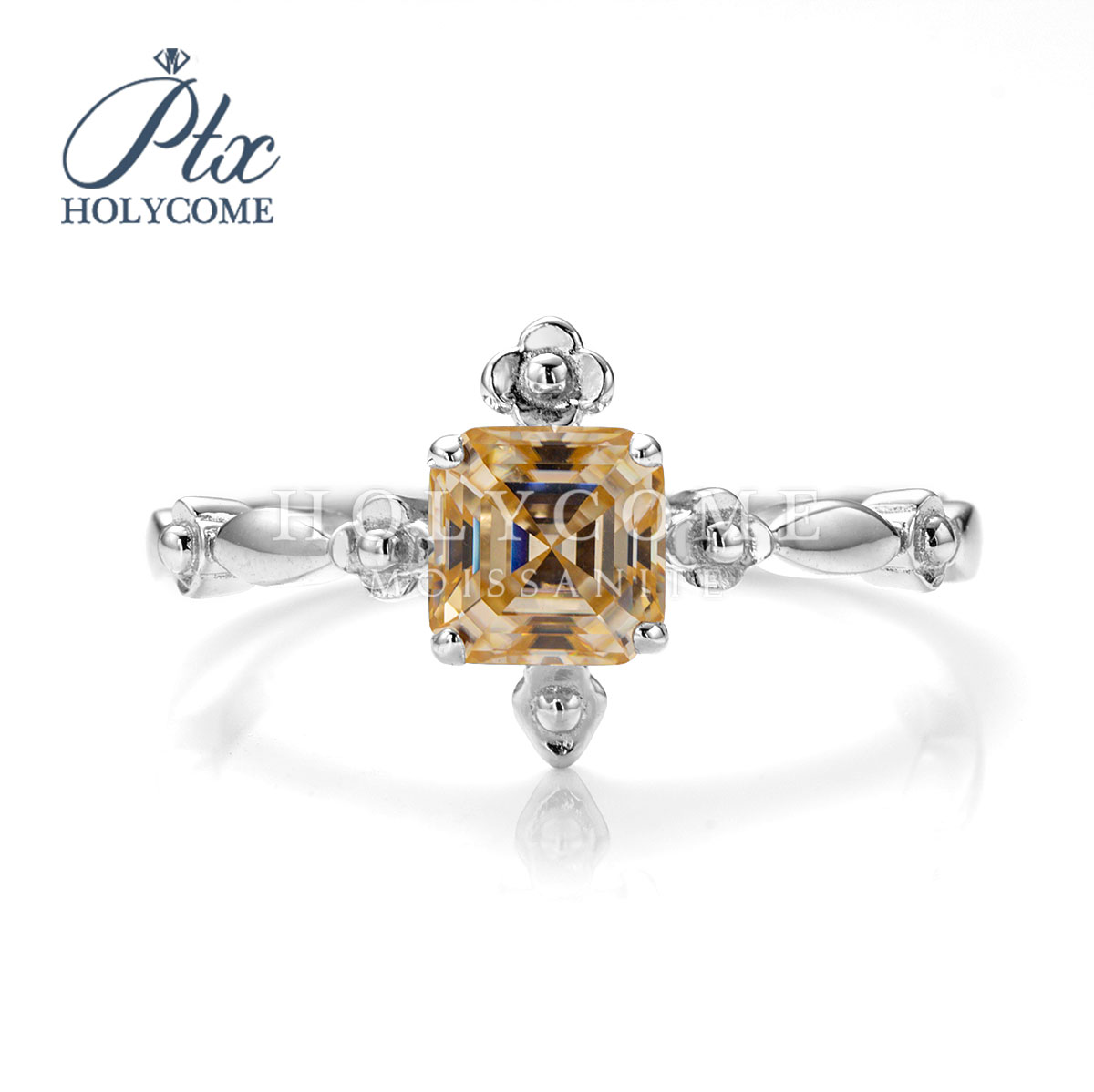 European American Fashion Women's Fine Ring Iced Out Diamond Champagne Moissanite Flower Square 1CT Exquisite Rings Jewelry for Women