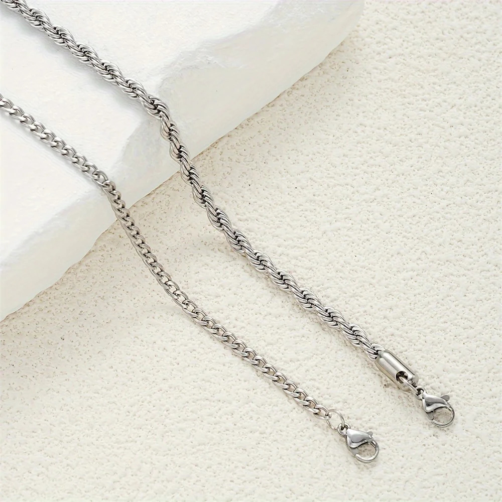 2pcs Stainless Steel Adjustable Silver Color Chain Anklets Set Unisex Daily Wear Beach Twist Metal Anklet Casual Foot Jewelry 250528