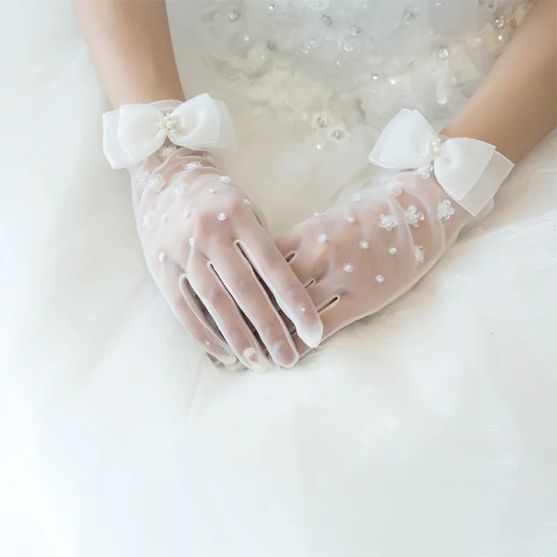 Wholesale White Bridal Gloves Finger Beaded Gloves Guantes Largos Mujer Vestidos De Novia 250603