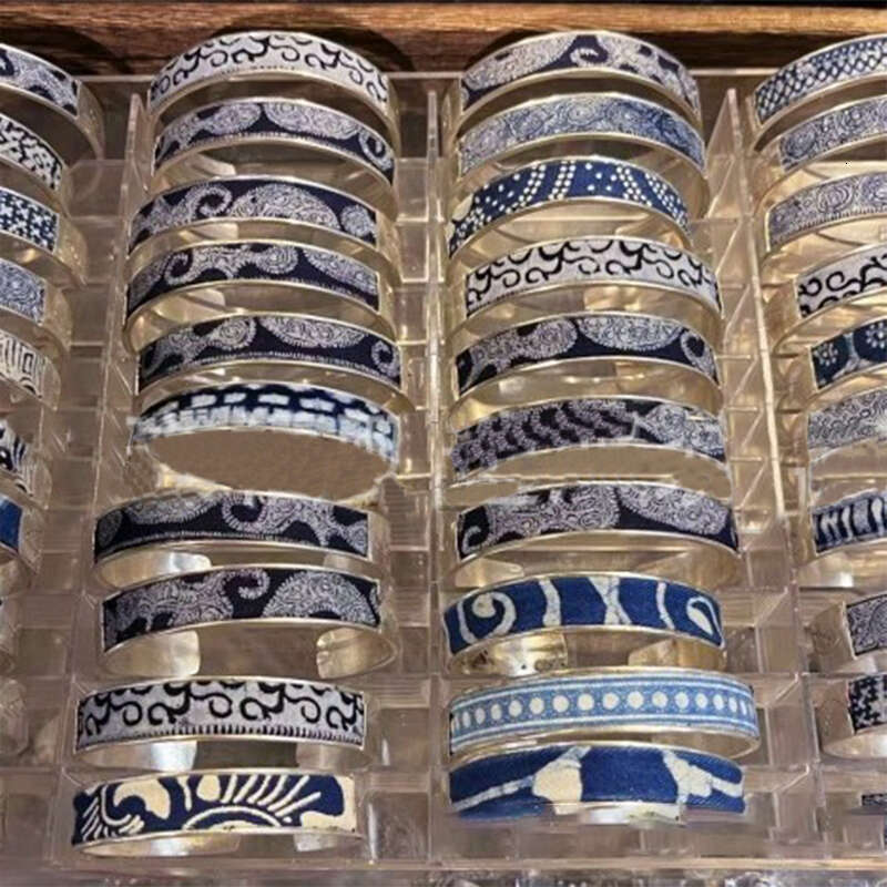 DHcollections Batik Plant Grass Dye Blue and White Miao Sier Open Bracelet Ethnic Style Jewelry