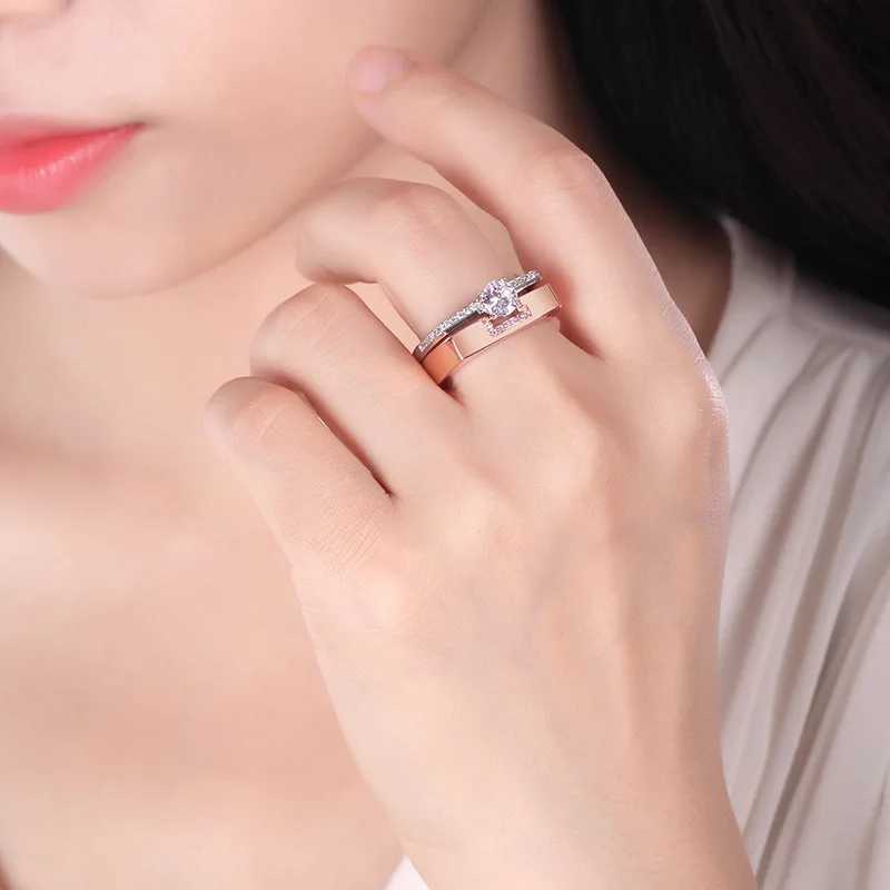 Luxury Female Two Color White Zircon Ring Set Crystal Bridal Ring Wedding Jewelry Promise Engagement Rings For Women W250606