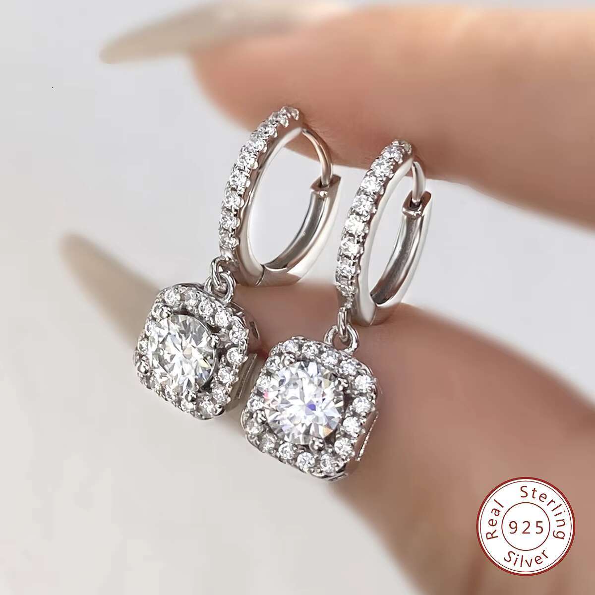 925 Sterling Silver GRA 0.5 CT Lab Diamond Gemstone Moissanite Earring Hoop Dangle Tennis halo Women Engagement Fine Jewelry