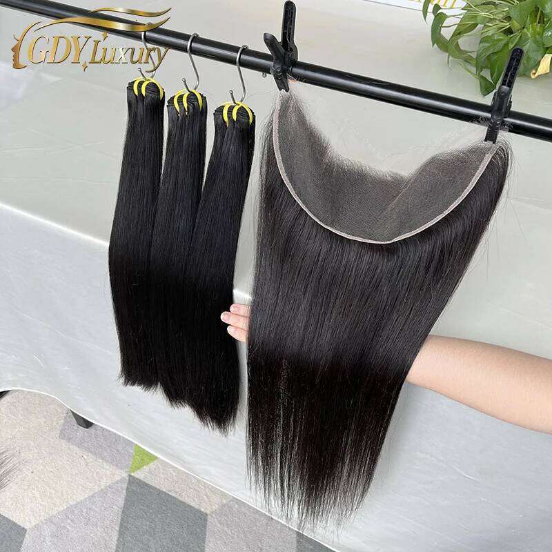 Raw Unprocessed Straight Bone Super Double Drawn Bundles With Closure 2x6 4x4 4x6 5x5 13x4 HD Lace Vieamese 100% Human Hair