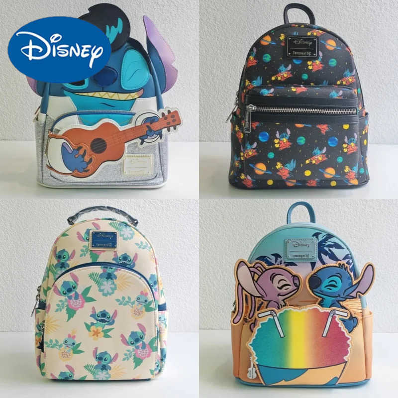 DISNEY New Hot Disney Cartoon Anime Stitch Loungefly Backpack Cute Cartoon Embroidered Design Backpack Casual Mini Backpack WomenS Bag W250620