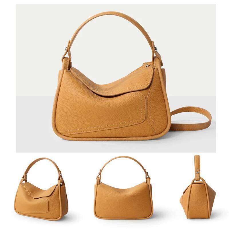 Famicare Women Handbag Cowhide Real Leather Small Lady Shoulder Female Lunch Bag Geometric Design Crossbody Messenger New