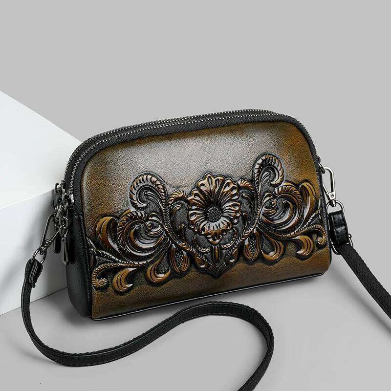 Designer Wrist Women Relief Shoulder Bag Retro Small Fashionable Mommy Phone Pocket High-Quality Leather Crossbody Purse New