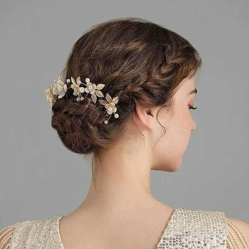 Pearl Flower Hairpin Side Comb Sets Wedding Hair AccESSories ShAPed Tiaras Bride Insert Hair Clip Jewelry Fashion HeaDWear Z250605