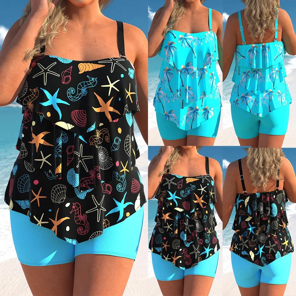2024 Womens Swimwear Plus Size Tankini Swimsuit Colorful Printing Female Sexy Beach Bathing Suit 250603