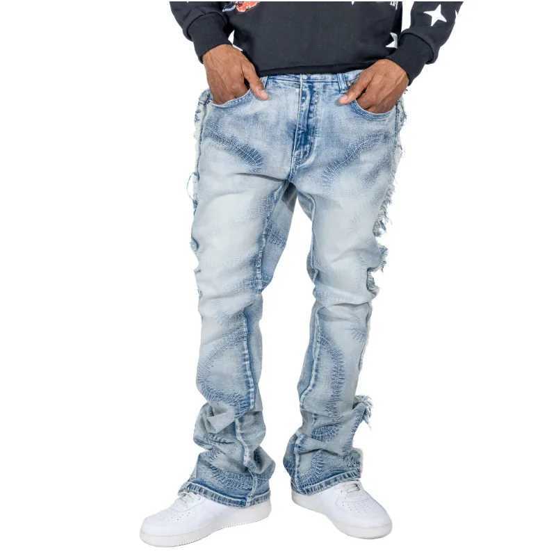 Mens Spring Summer Jeans Bottoms Fashion Embroidery Vintage Strtwear Denim Long Pants with Multi Pockets Casual DailyC250606