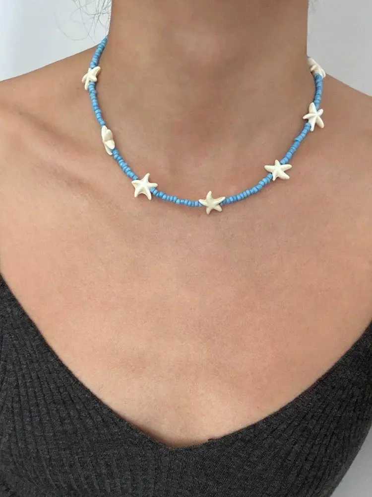 Bohemian Shell Star Beaded Choker Necklace for Women Summer Beach Holiday Bead Choker Necklace Jewelry Gift Y250605