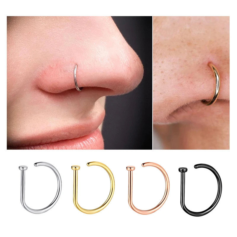 20G Nose Ring Screw Hoop Hypoallergenic Stainless Steel D Shape Nose Clip Piercing Jewelry for Women Men 250605