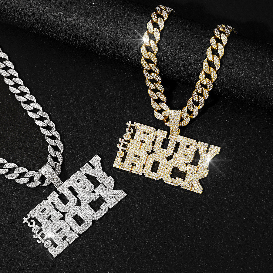 Wild full diamond letter DIRTY BIRDS alloy pendant ALPB baseball team hip-hop personality mens necklace 250320