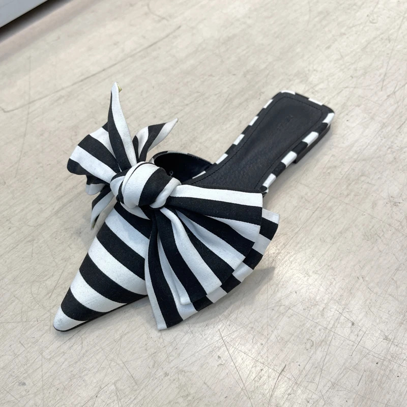 Summer Concise Pointed Toe Women Slippers Fashion Butterfly-knot Flats Party Mules Slide Shoes 250605