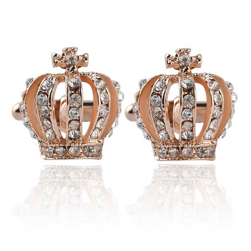 Shiny Rhinestones Imperial Crown Cufflinks for Women Men Wedding Party Jewelry Gifts Fashion Cuff Links Wholesale Dropshipping W250606