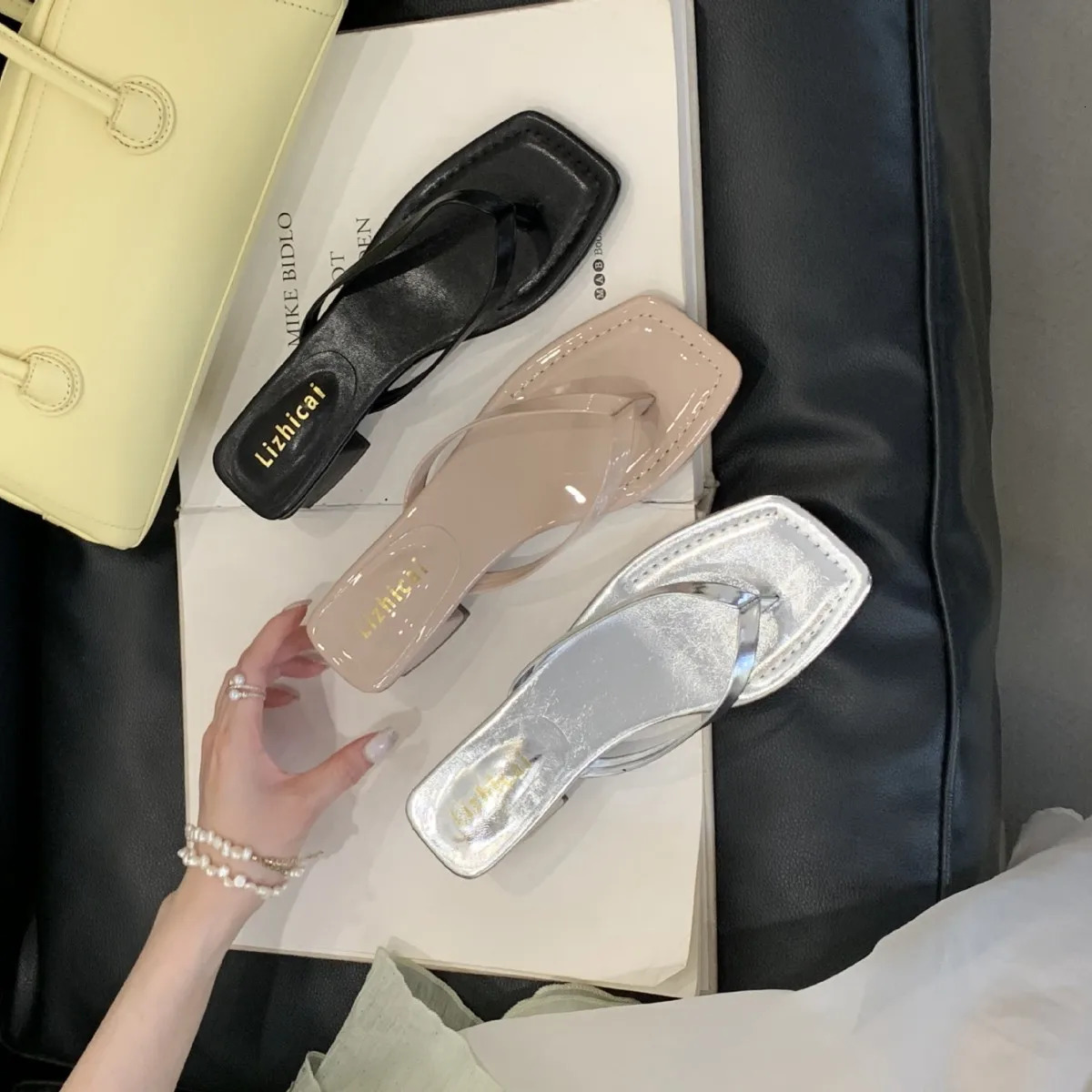 Square heel Slippers Women Summer Shoes Low Slides Pantofle Rubber Flip Flops Fashion Heeled Mules Block Hawaiian 250605