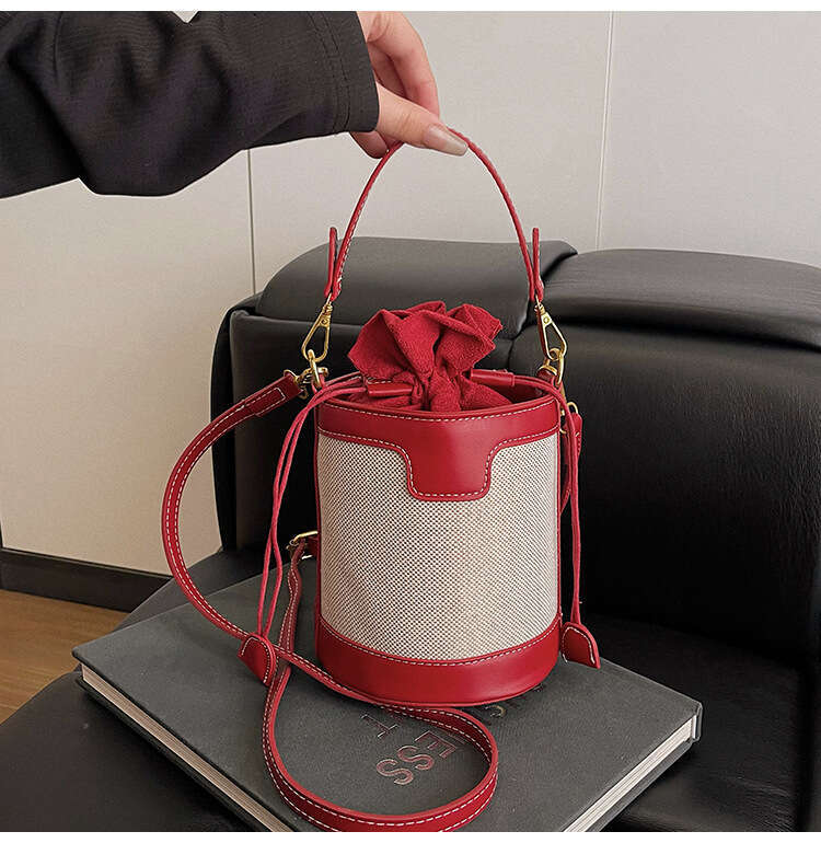Color-Block Handheld Bucket for Women 2025 New Trendy Fashion Cylinder Single Shoulder Crossbody Bag