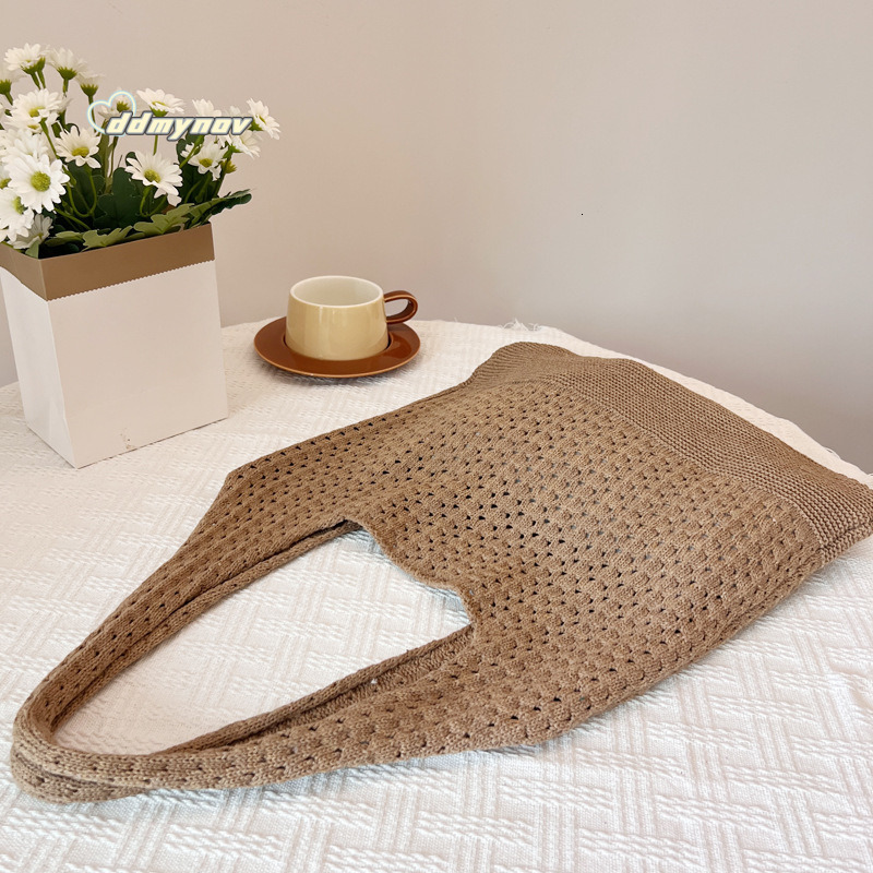 New Knitted Handwoven Tote Shoulder Women's Yarn Handbag Shopping Bag ddmynov