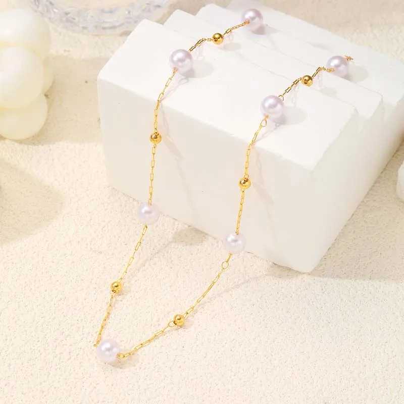 Simple Imitation Pearl Choker Necklaces for Women Girls Fashion Gold Color Metal Beaded Clavicle Chain Necklaces Jewelry Gifts Y250605