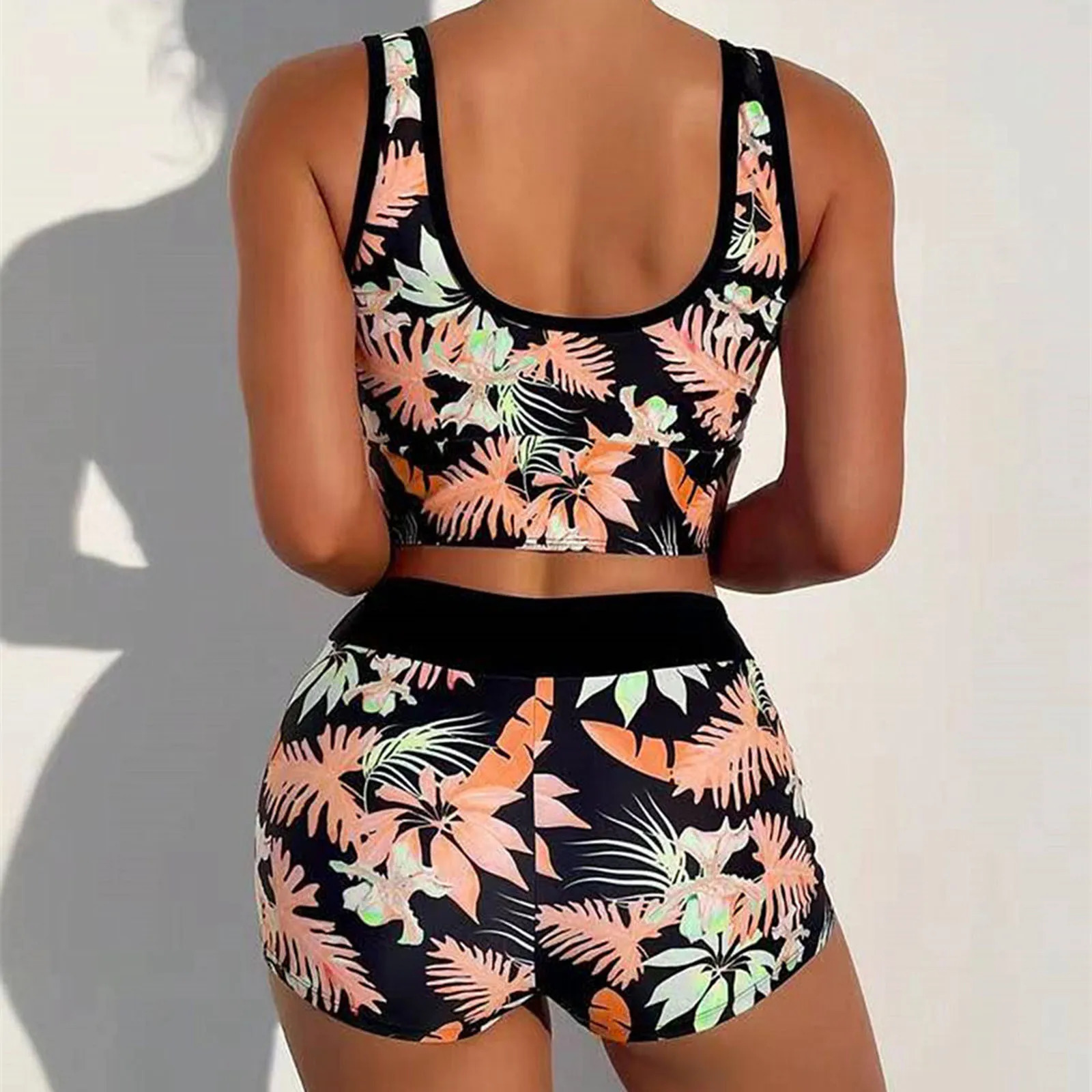 Women High Waisted Print Bikini Wide Shoulder Straps Border Waist Push Up Swimwear Summer Separate TwoPiece Swimsuit 250530