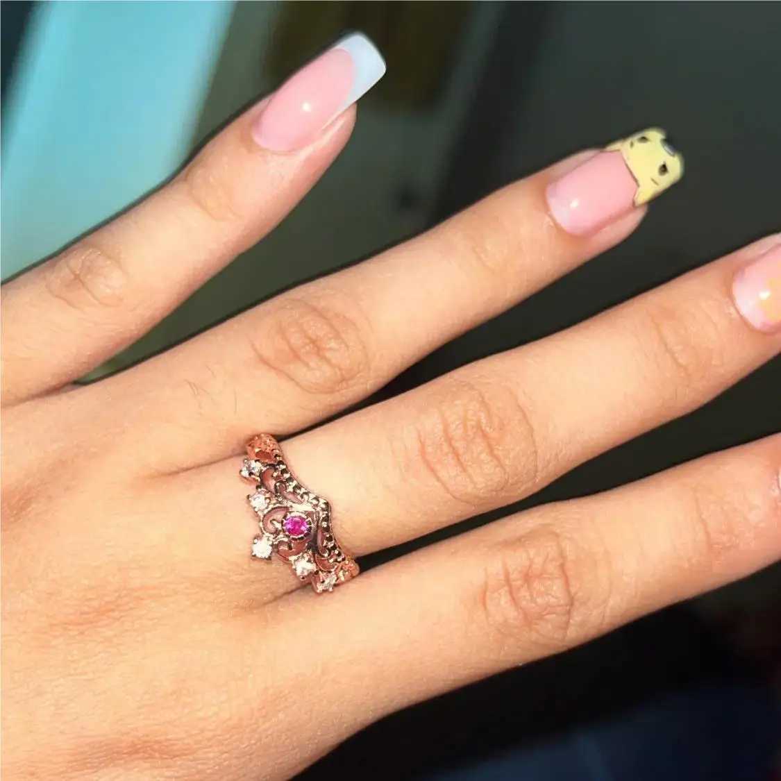 ZHOUYANG Crown Rings For Girls Party Finger Rings Rose Gold Color Brand Crystal Jewelry for women Anel KBR212 W250606