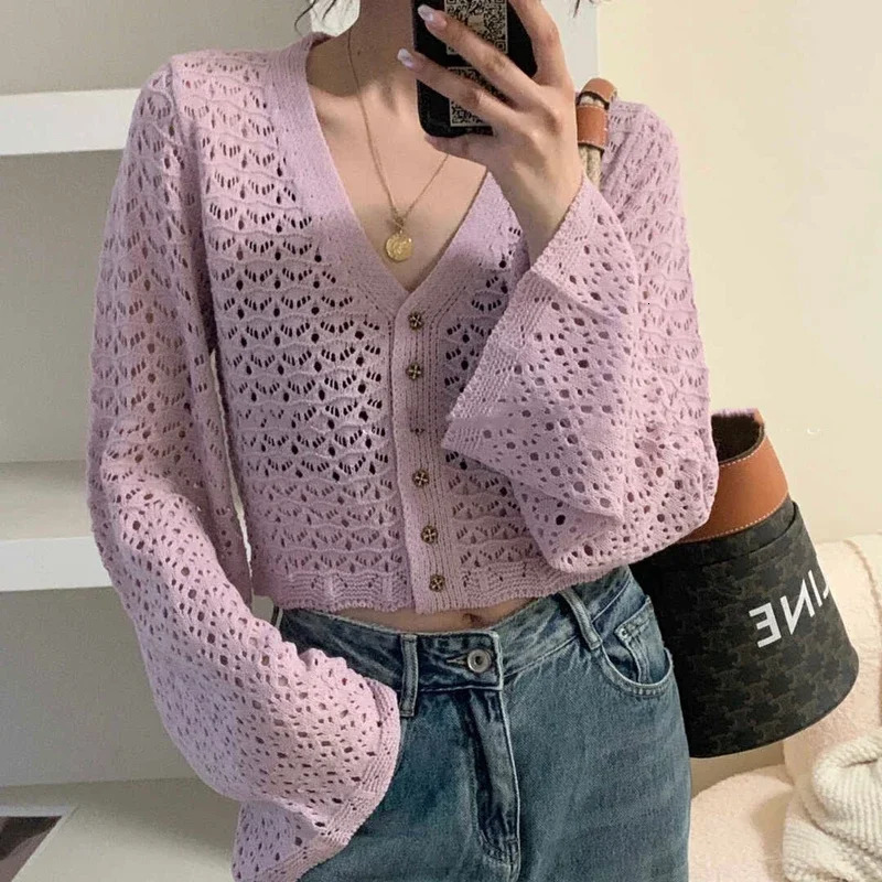 2025 Chic Korean Fashion Short Cardigans Knitted Poncho Women Summer Elegant Vintage Minimalist Lady Tops 250530