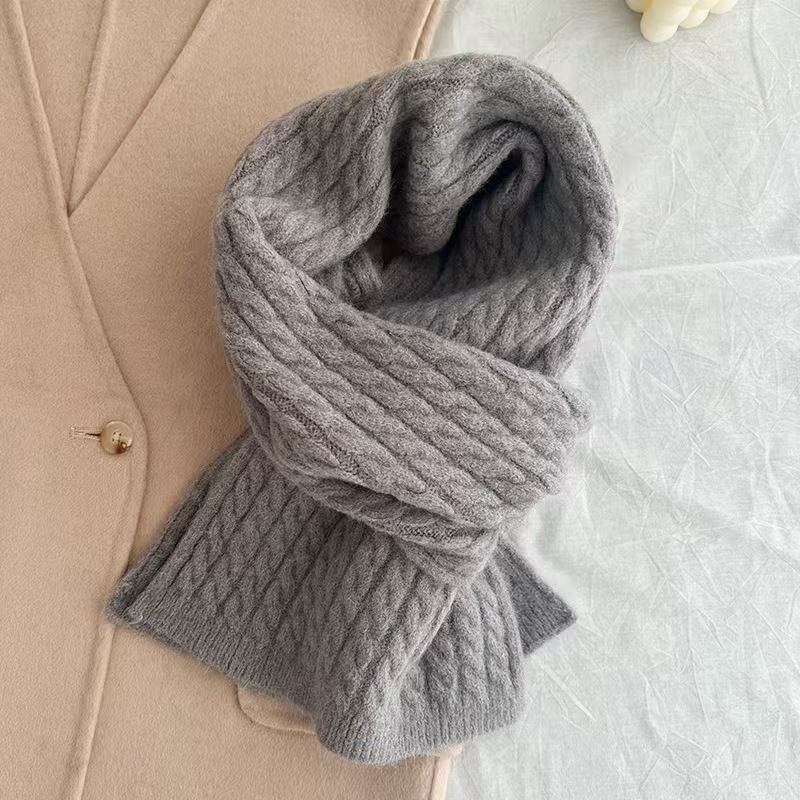 T895 Korean version of the twisted scarf for women in autumn and winter, all-match for students, thickened and warm, pure color, knitted wool, couple&