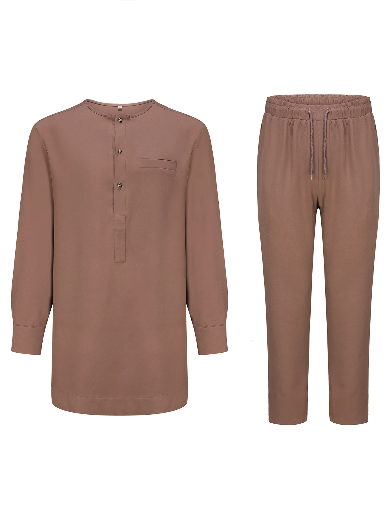 Kaftan Mens Suit African Ethnic Style Long Sleeve Solid Color Casual Suit Mens Traditional Clothing 2-piece Suit 250603