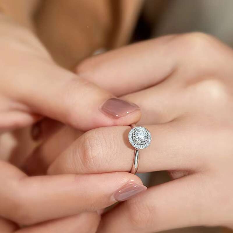 GRA Jewelry Brilliant Round Cut Halo Diamond Moissanite Luxury Ring Solid 925 Sterling Silver 1 2 3Carat for Women Wedding