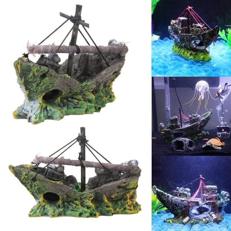 Aquarium Fish Tank Decorations Landscape Pirate Ship Wreck Ship Vintage Resin Boat Aquarium Accessories Home Decorations 250604