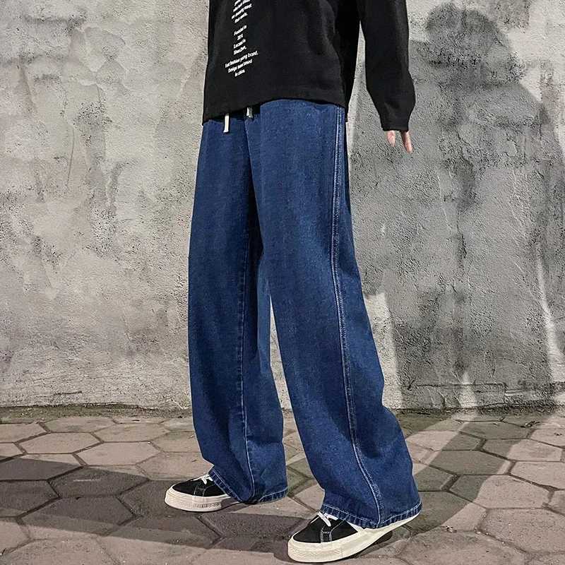 2025 New Mens Fashion Jeans Baggy Wide Leg Black Denim Pants Strtwear Fashion Korean Loose Straight Elastic Waist TrousersC250606