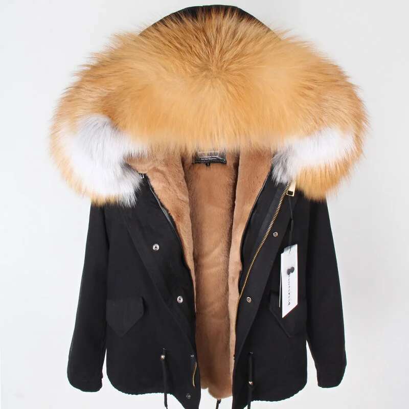 MAOMAOKONG 2022 Real Coat New Fashion Fox Fur Collar Winter Women's Clothing Removable Lining Thickened Jacket Short Parka
