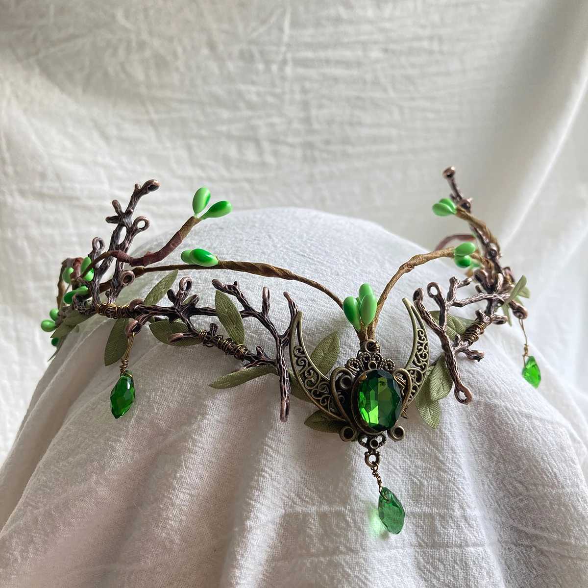 Moon Woodland Headband Tiara with Branches Fairy Crown Elf Crown For Women Wedding Bride Fairy Butterfly Costume Circlet Flora Z250605