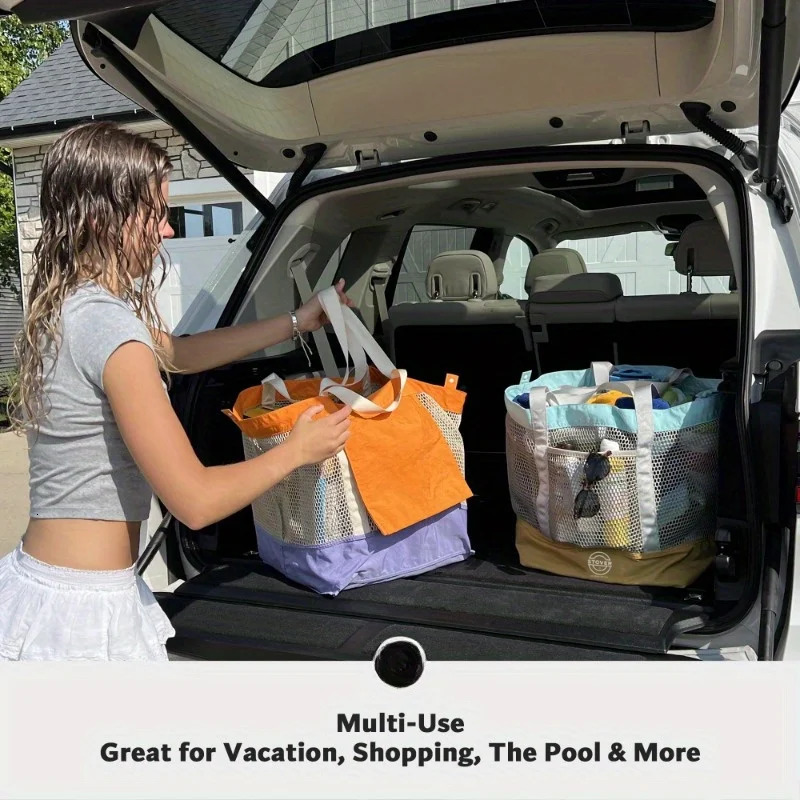 Arrival Mesh Beach Bag Oversized Travel Tote with Compartments for Outdoor Vacation Essentials 250605