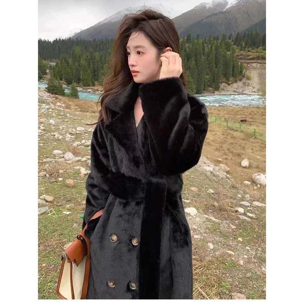 2024 Winter Women's Medium And Long Suit Collar Plush Thickened Fashion Temperament Imitation Mink Coat