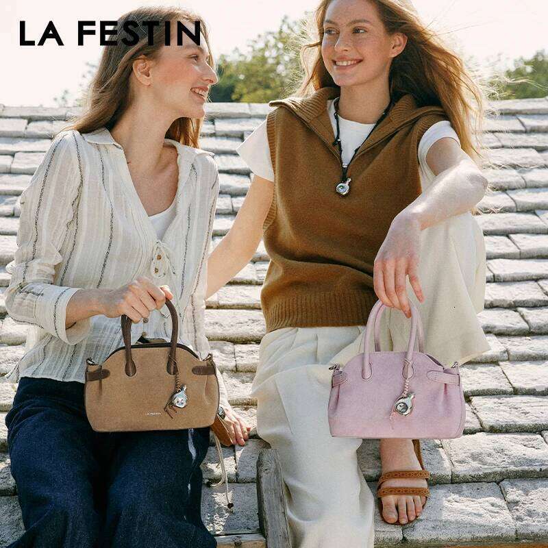 LA FESTIN Original Brand Women s New Suede Designer Handbag Boston Shoulder Crossbody Bowling Bag bag