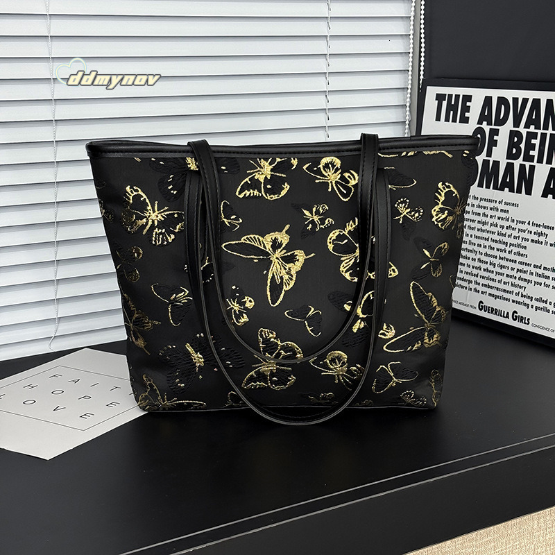 Large Capacity Trendy Versatile High-end Tote Women's Bucket Fashionable Class Commuting Butterfly Shoulder Bag ddmynov