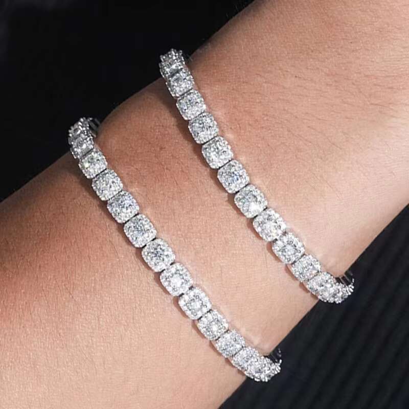 Unisex 6mm Full Sparkling 18K Gold Plated 925 Starling Silver Square Moissanite Diamond Hip Hop Bracelet for Women
