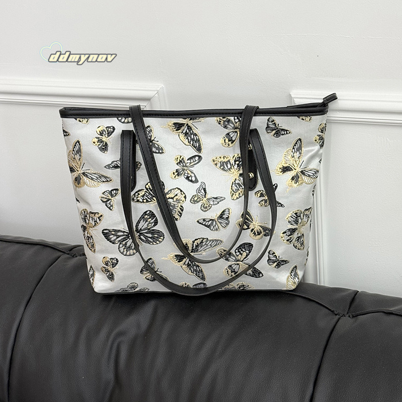 Large Capacity Trendy Versatile High-end Tote Women's Bucket Fashionable Class Commuting Butterfly Shoulder Bag ddmynov