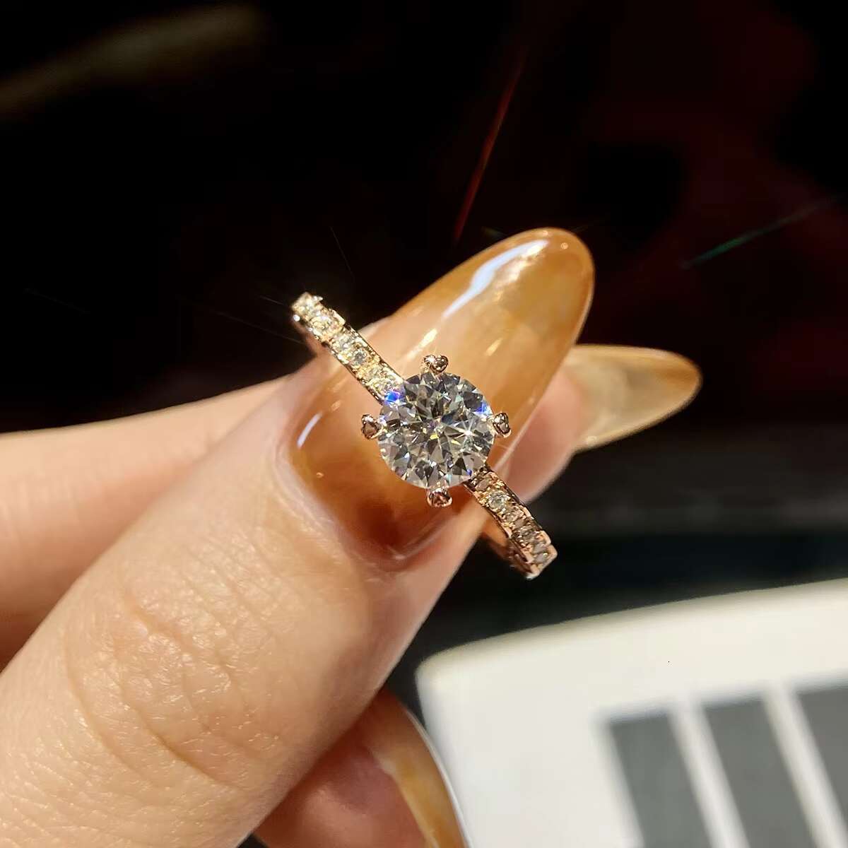 925 Sterling Silver 18k Rose Gold Plated Gra CertificateRound Shape Moissasnite Wedding Ring Women ATTAGEMS Fine Jewelry