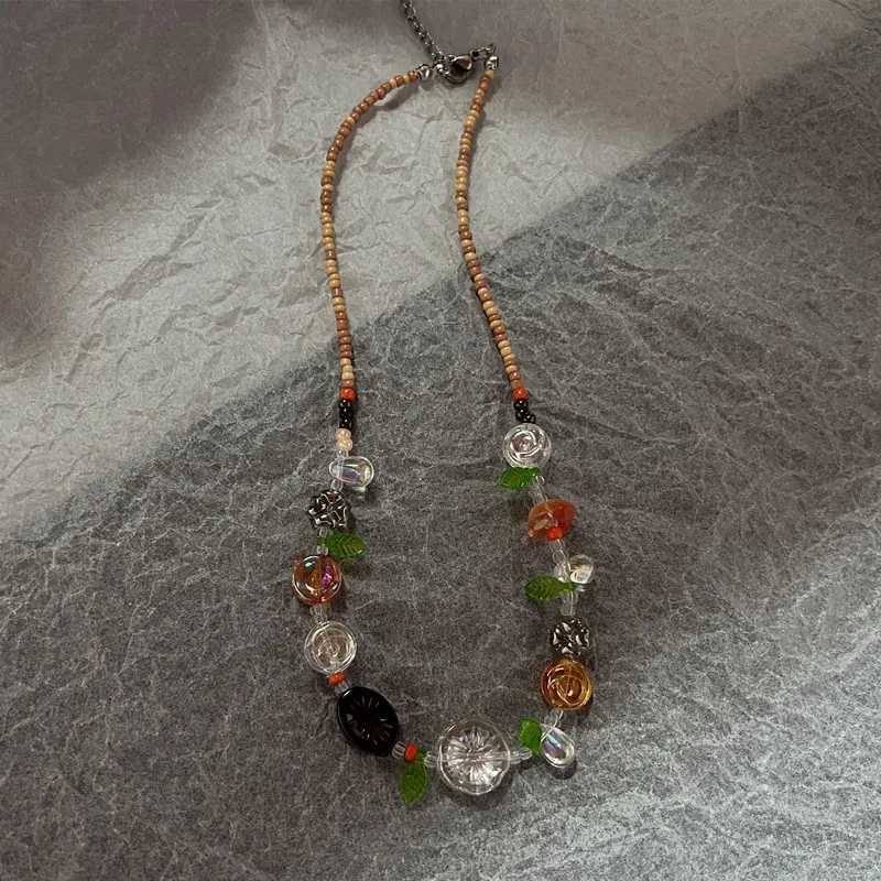 Bohemia Candy Color Cute Necklace for Women Star Pendant Beaded Clavicle Chain Necklaces Multicolor Y2K Vacation Accessories Y250605