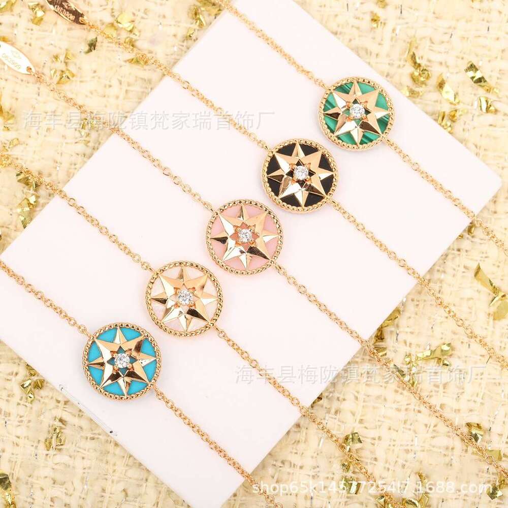 Dijia Compass Eight-Pointed Star Necklace for Women, Collarbone Chain, Natural White Mother-of-Pearl Agate, Niche Design, Mixed and Layered Bracelet