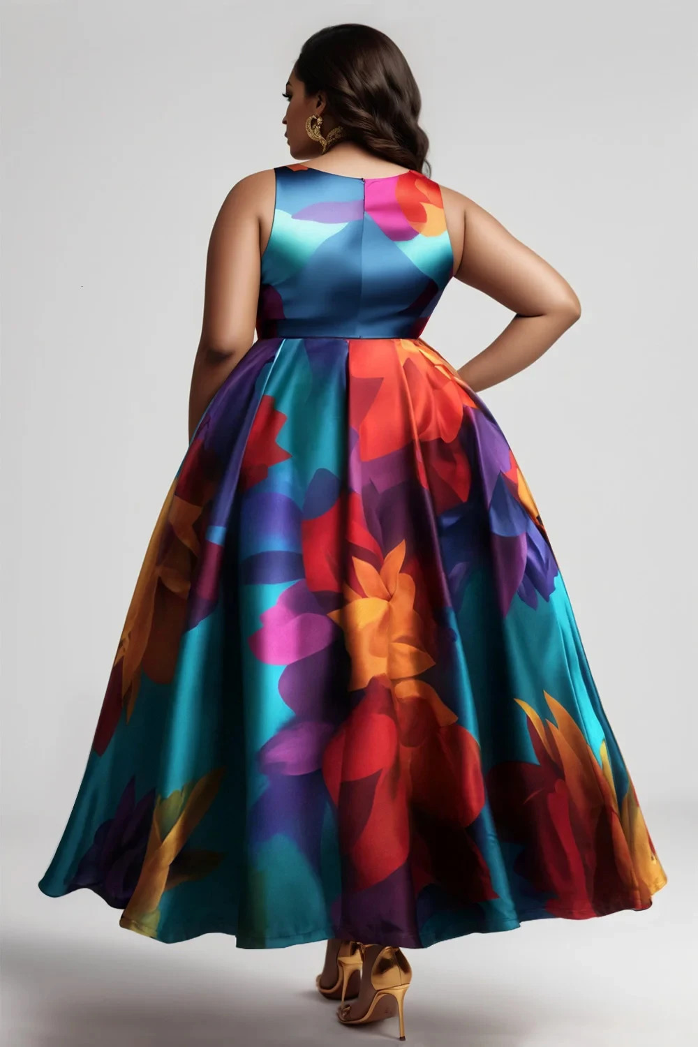 Floral Printed Tank Dress for Women Round Neck Pleated ALine Vintage Casual Elegant Ethnic Sleeveless Summer Female Long 250526